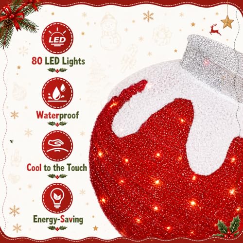Red & Green 2-Pack Lighted Outdoor Christmas Ornaments with 160 LED Lights & 8 Modes