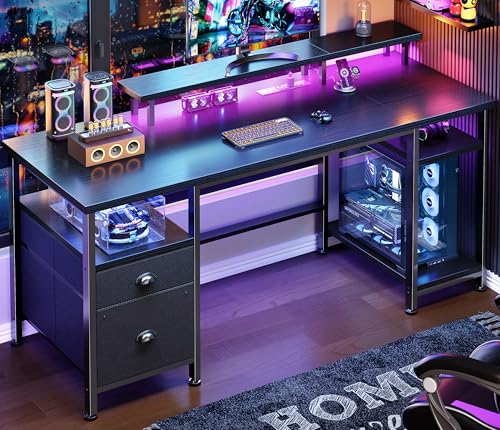Furologee 51" Gaming Desk with Outlets & LED, Computer Office Desk,