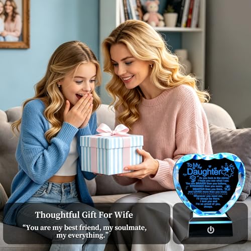 Crystal Heart Plaques for Daughter with Light Base - Keepsake Gift