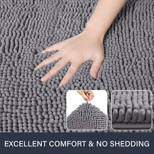 Bathroom Rug 24x80 Inch Shaggy Grey Non-Slip Bath Mat - Soft & Absorbent
