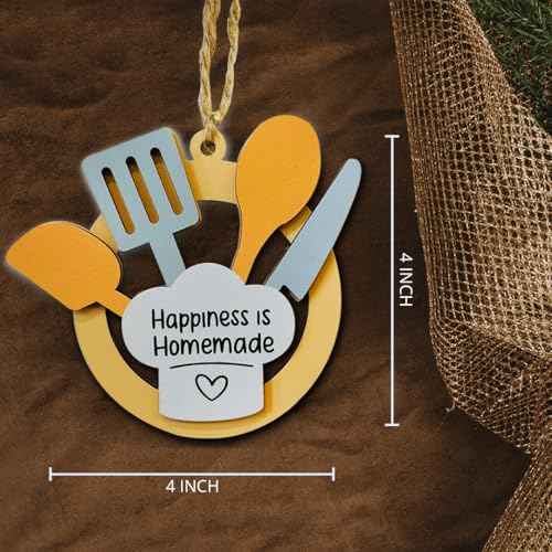 Rustic Farmhouse Style, Happiness is Homemade Design, Cooking Christmas Ornament, Baking Ornaments for Christmas Tree, Kitchen Themed Christmas Ornaments, Cook Ornament Gift for Women