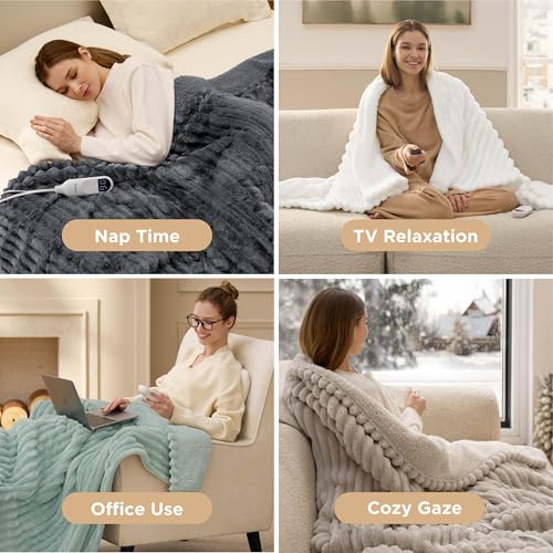 Grey Electric Throw Blanket with Fast Heating & 6 Levels - Bedsure 50x60 Inch - Variation 02