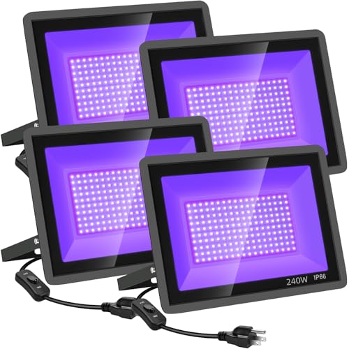 YANYCN 4 Pack 240W LED Black Light Flood Lights Outdoor Waterproof Neon Party Halloween