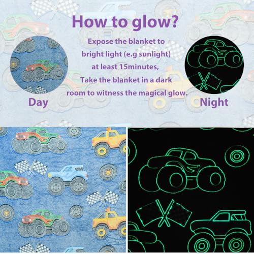 Boys Truck Car Toys Unique Gifts for Kids Glow in The Dark Blanket Cartoon Tractor Throw Blanket Soft Bed Blankets for Teens Child Toddler Halloween Christmas Decor 50"x60"