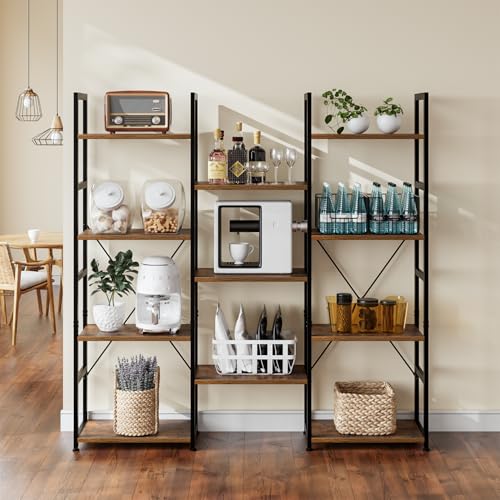 Vintage 4-Tier Bookshelf with 11 Adjustable Shelves - Triple Column Storage
