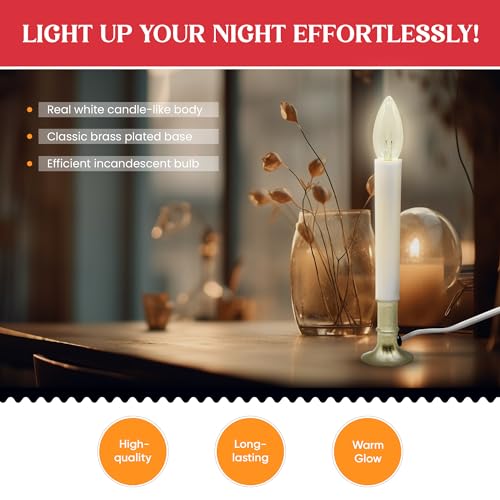Creative Hobbies Original 6-Pack Electric Window Candles with On/Off Switch, Brass Base, 7W Bulb