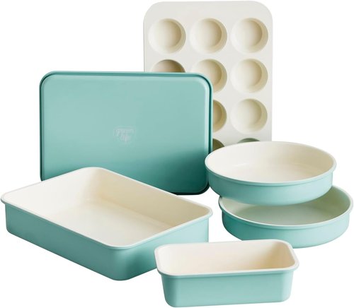 GreenLife Nonstick Bakeware Set - 6 Piece PFAS-Free Ceramic Oven Pans | Dishwasher & Oven Safe to 450°F, Turquoise
