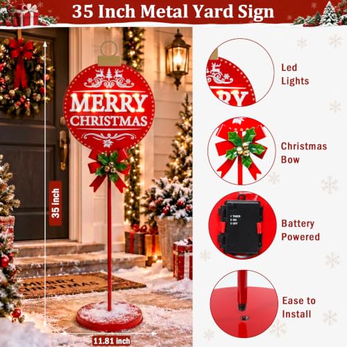 Merry Christmas Round LED Sign with Battery-Powered Outdoor Decor
