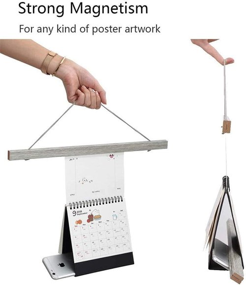 Benjia Magnetic Poster Hanger - 23" Wooden Frame for Canvas Art & Maps | Grey Dowel Hanging Kit
