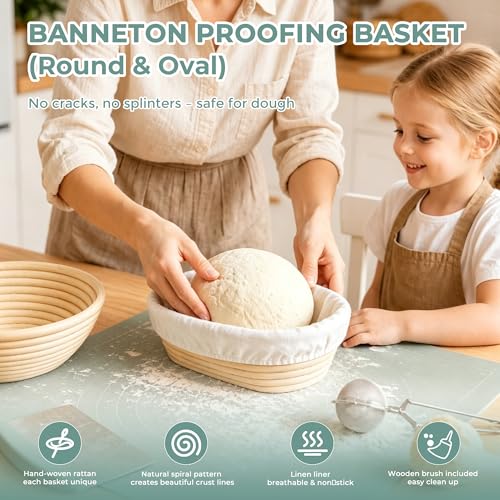 KitHero Sourdough Kit – Complete Bread Baking Supplies with Banneton Baskets, Starter Jar, Tools & Accessories