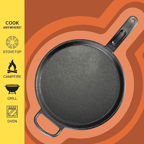 Cast Iron Griddle - 12 Inch Pre-Seasoned Nonstick Flat Top for Cooking - Lodge Bold