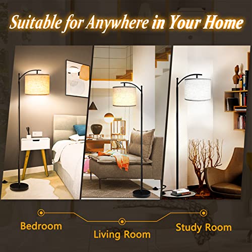 Floor Lamp for Living Room with Beige Shade - 3 Color Temperatures LED Bulb Tall Industrial Standing Lamp Reading Bed Office Black+Beige Shade