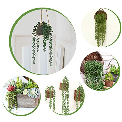 HUIANER Artificial Succulent Plants, 13.4" Fake Hanging String of Pearls Simulation Greenery Plants for Christmas Wall Home Kitchen Office Garden Wedding Decor, Pack of 2