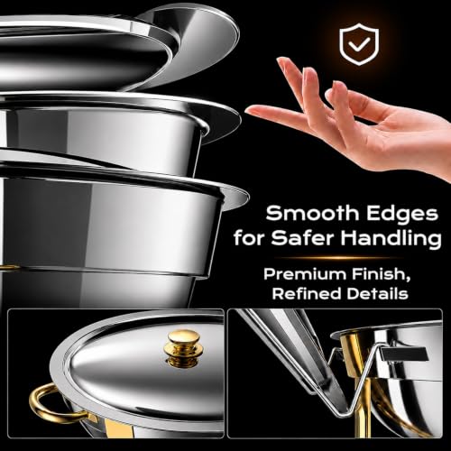 Buffet Chafing Dishes Set - 4 Pack 6QT Stainless Steel with Gold Finish