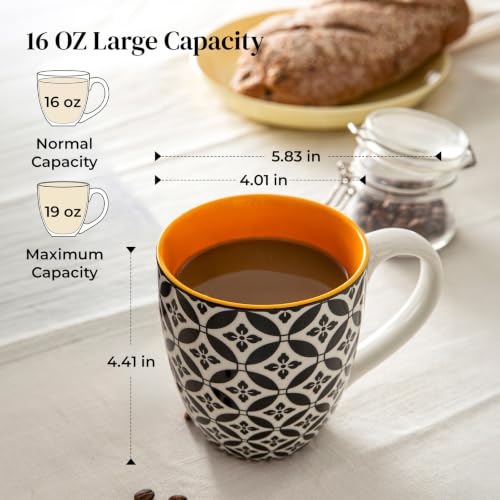 Vibrant Color 16 oz Boho-Mosaic Coffee Mug Set of 6 Large Ceramic Drinkware