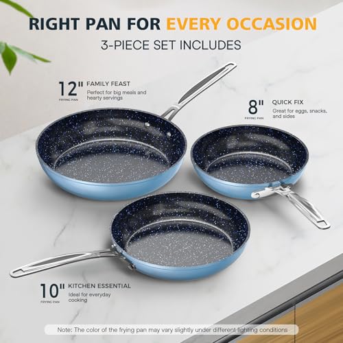 Nuwave 3-Piece Forged Non-Stick Frying Pan Set - 8, 10, 12 Inches, Cozy Blue