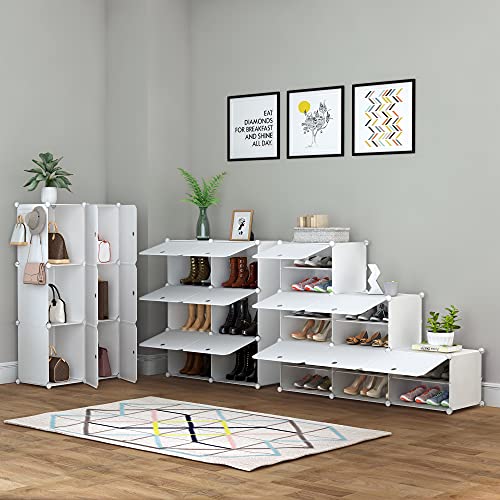 White 24-Pair Modular Shoe Rack Organizer - 6 Tier Closet Storage