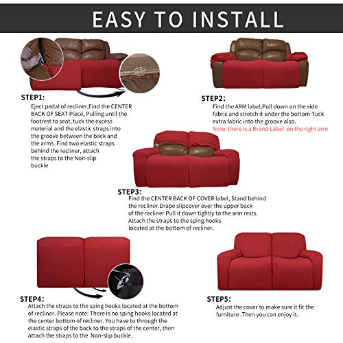 Easy-Going 6-Piece RV Recliner Loveseat Sofa Slipcover Christmas Red, Stretch Fabric