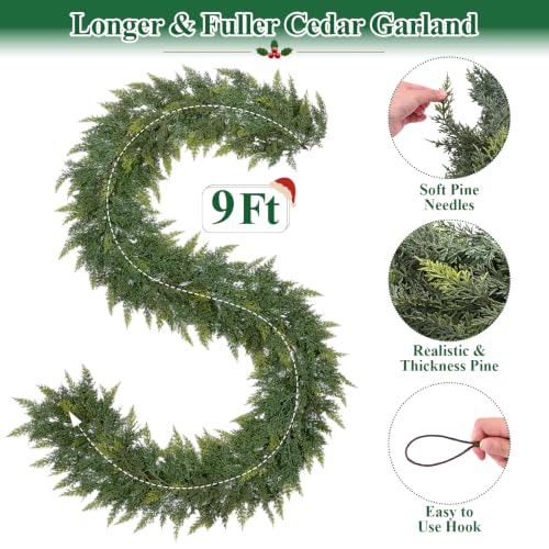 Yastouay 9 ft Cedar Christmas Garland with Lights | Real Touch Fuller Pine for Mantle