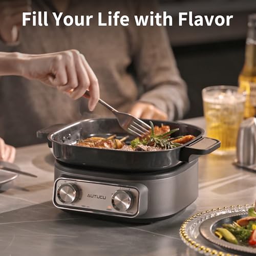 AUTUCU Dual-Handle 2.5 Quart Electric Multi-Cooker - PFOA-Free Ceramic Pot