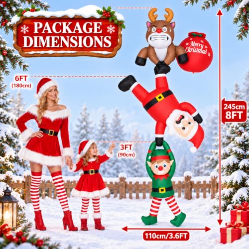 8FT Inflatable Santa and Reindeer Outdoor Christmas Decoration with LED Lights