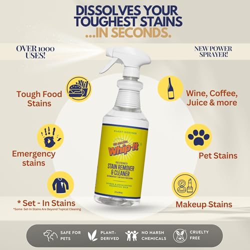 Whip-It Stain Remover Concentrate Kit - 3 Pack of 32oz & 1 Spray, Removes Coffee, Wine, Pet & Baby Stains