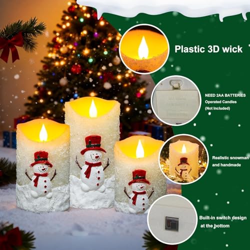Snowman Flameless Candles with Remote & Timer - 3 Pcs Winter Battery