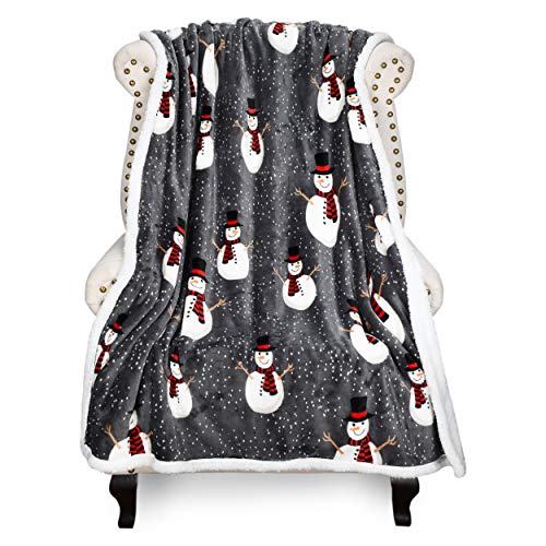 Catalonia Snowman Blanket, Holiday Theme Sherpa Fleece Throw, Blanket for Couch and Bed, Christmas Blanket | Super Soft, Comfy, Cozy, Fluffy, Warm | 50x60 inch, Grey