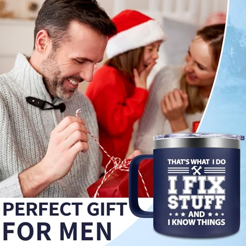 Fufendio Navy Blue I Fix Stuff and I Know Things Mug 14oz - Perfect Dad Gift