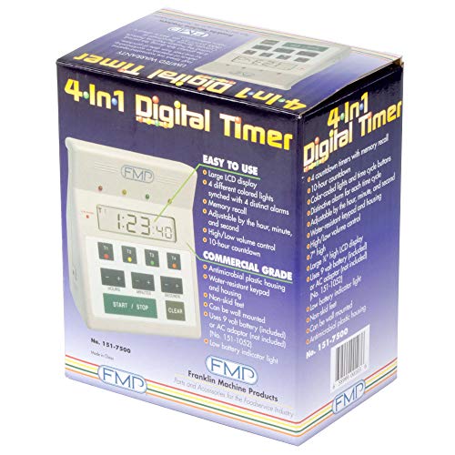 Commercial Kitchen 4 Channel Countdown Timer Water Resistant - White, 7-inch
