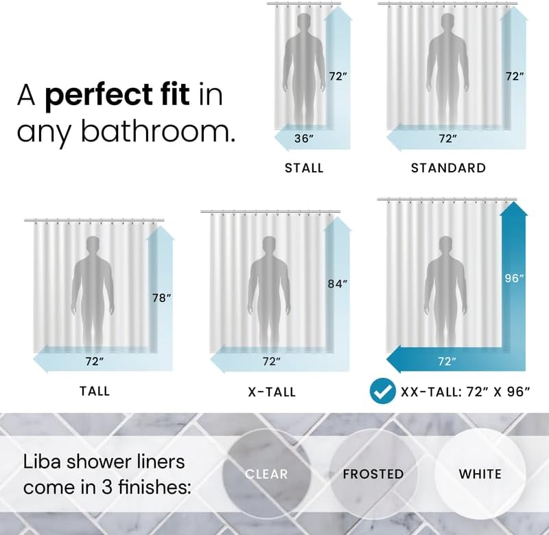 LiBa Waterproof Shower Curtain - Premium Non-Toxic PEVA with Rust-Proof Grommets | Clear 72x96 Inches