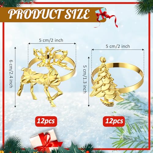 Tioncy 24 Pcs Christmas Napkin Rings - Reindeer & Ball Tree Gold Set