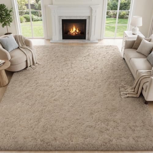 8x10 Area Rug for Living Room - Fluffy Shag Carpet with Non-Slip Backing - Camel
