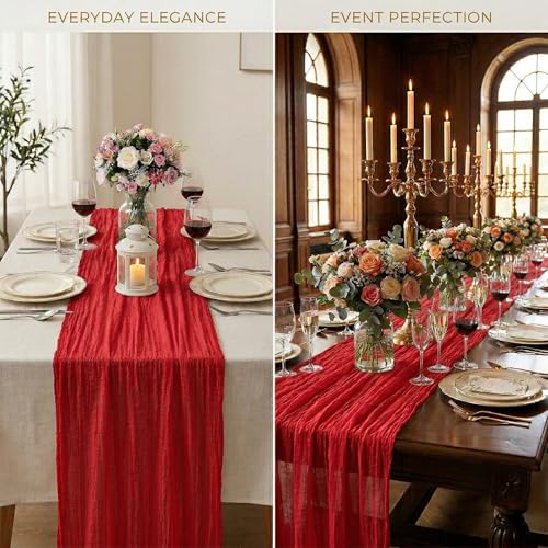 Red 20x120 Inch Cheesecloth Table Runner 12 Pack - Boho Rustic Gauze for Wedding & Decor