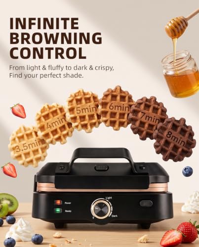 Large Belgian Waffle Maker with Copper-Coated Non-Stick Plates & Stepless Temp Control