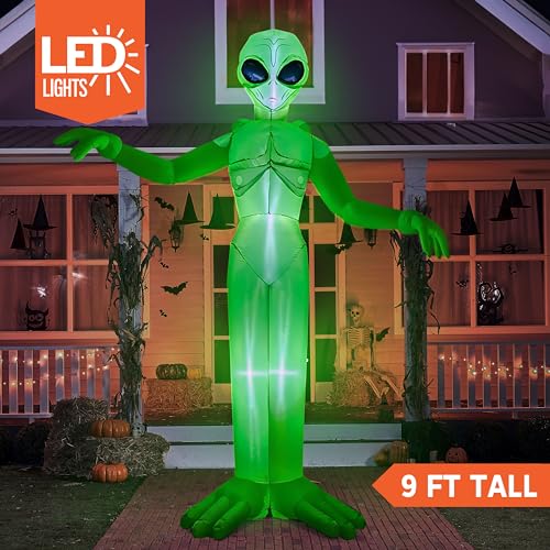9FT Tall Halloween Inflatable Alien Outdoor Decoration with Built-in LEDs