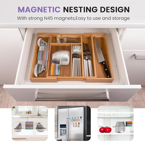 Magnetic Measuring Cups and Spoons Set - Heavy Duty 304 Stainless Steel, Color Variations