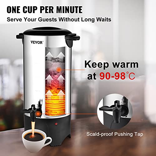 VEVOR 50-Cup Commercial Coffee Urn Stainless Steel Hot Beverage Dispenser 7.5L