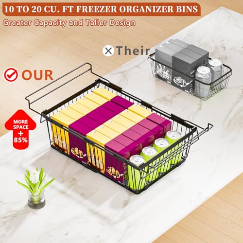 Hanging Freezer Organizer Bins 5-20 Cu.Ft Leak-Proof Bottom Black 2 Pack