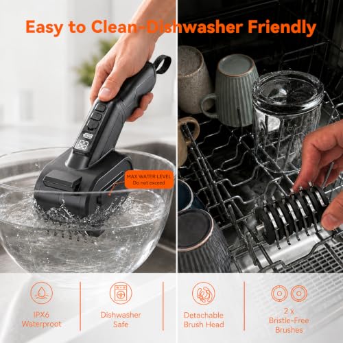 OMDEX Bristle-Free Electric Grill Brush with 2 Heads, 3-Speed Cordless Cleaner for Iron, Gas & Charcoal Grills