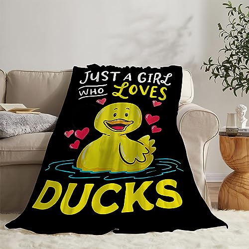 Duck Blanket Super Cozy Soft Duck Animal Stuff Decor Throw Blanket Warm Plush Fluffy Just a Girl Who Loves Ducks Lightweight Fleece Flannel Gifts Blankets for Women Kids Adults 50"x40"