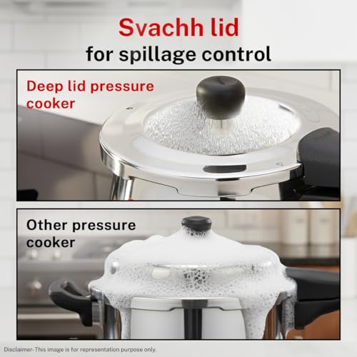 Stainless Steel Pressure Cooker 4L with Deep Lid & Alpha Base - Spillage Control