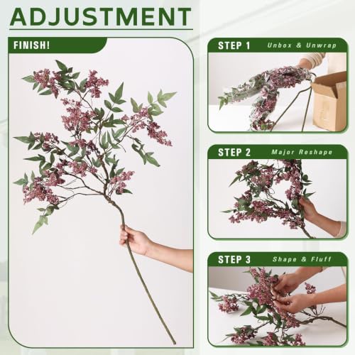 Artificial Nandina Berry Stems 36 Inch - Dusty Plum, 2 Pack for Vase Decor - Realistic Faux Flowers