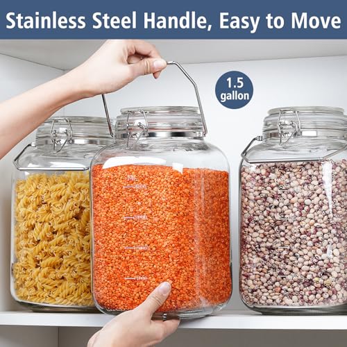 Folinstall 1.5 Gallon Glass Jar with Lid, Wide Mouth Mason Jars, 2PCS