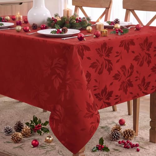 Romanstile Red Flower Jacquard Rectangular Tablecloth 60 x 120 Inch - Elegant Home Decor