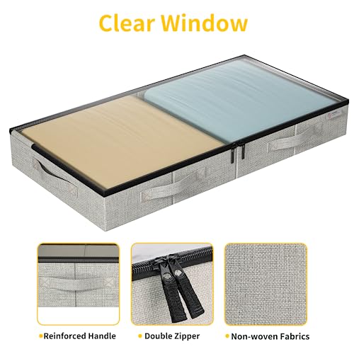 4 Pack Under Bed Storage Containers - Large Capacity, Clear Windows & Reinforced Handles
