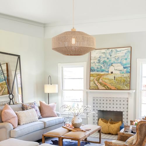 Large Woven Pendant Light Fixture - Natural Hemp Rope for Kitchen & Dining - Variation of Pendant Light-2
