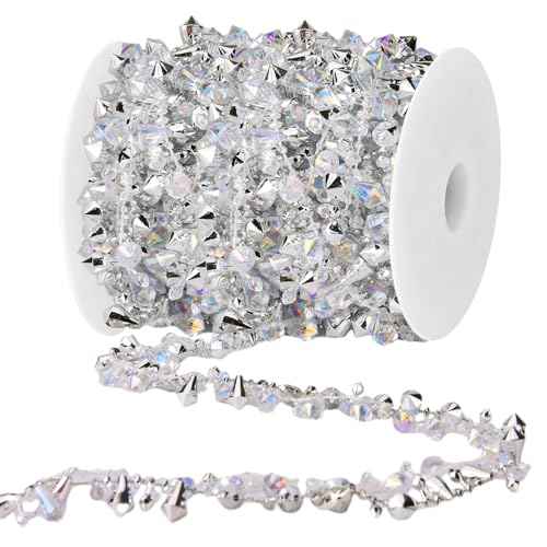 16 Feet Christmas Garland Christmas Tree Crystal Beads Garland Clear Iridescent Large Twinkle Ice Double Twist Christmas Tree Garland for Winter and Xmax Tree Decorations and Home D?cor(Silver)