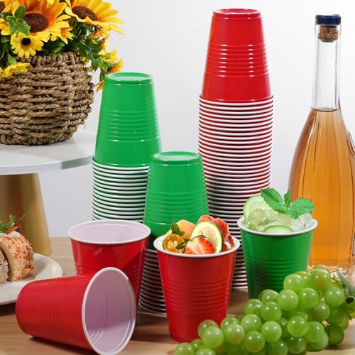 200 Pcs Red & Green 12 oz Plastic Cups, Bulk Disposable Xmas Party Cups (200 Pack) Hauwellter