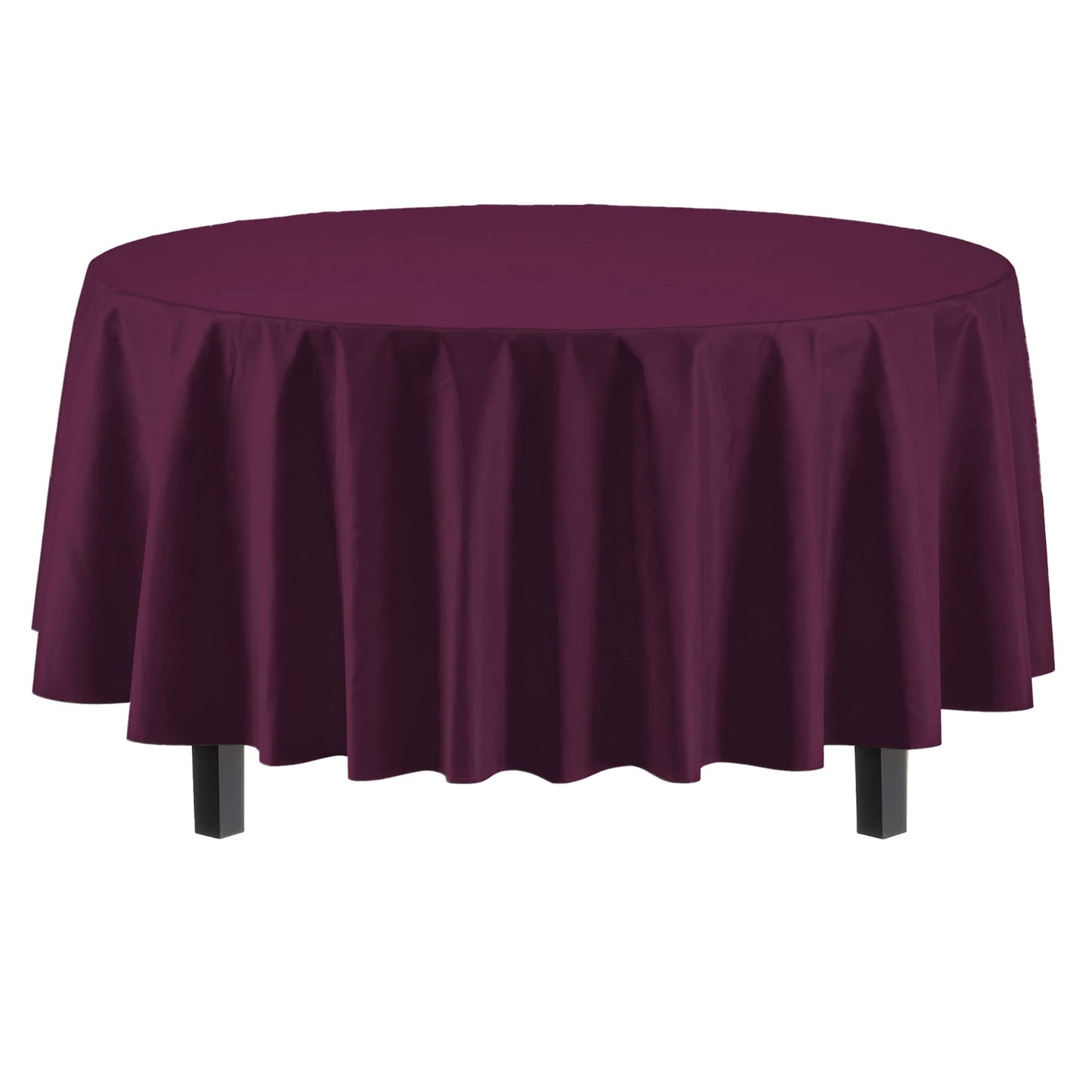 Exquisite 12-Pack Premium Plastic Tablecloth Pack of 12 Premium Plastic Tablecloth 84 Inch Round Table Cover - Plum